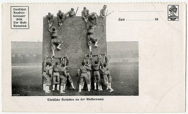 Turkish Soldiers scale a training climbing wall