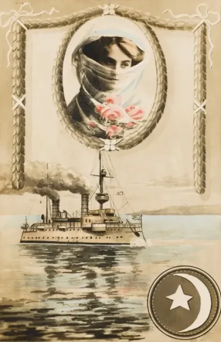 Framed Print : Turkish veiled beauty and Battleship Framed Print : Turkish veiled beauty and Battleship