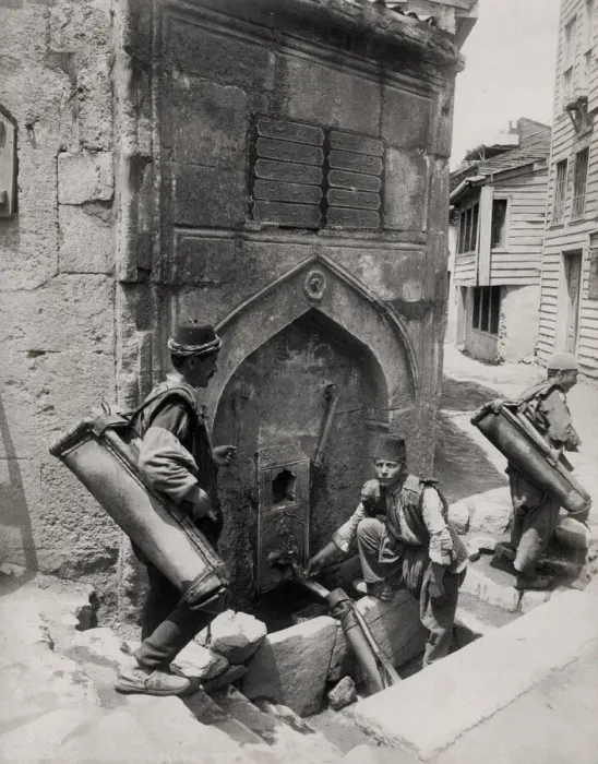 Framed Print : Turkish water carriers filling bags, Constantinople, Istanbu Framed Print : Turkish water carriers filling bags, Constantinople, Istanbu