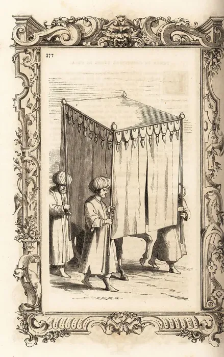 Framed Print : Turkish wife riding under a baldachin, 16th century Framed Print : Turkish wife riding under a baldachin, 16th century
