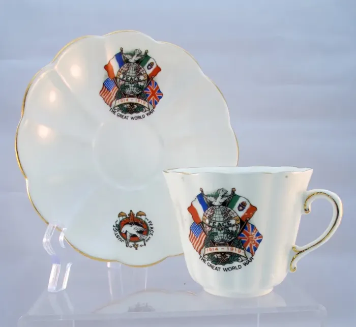 Framed Print : Tuscan China cup and saucer showing the flags of the Allies Framed Print : Tuscan China cup and saucer showing the flags of the Allies