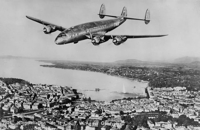 Framed Print : TWA Constellation plane over Geneva, Switzerland Framed Print : TWA Constellation plane over Geneva, Switzerland