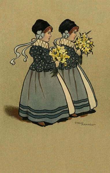Twin girls in Tudor costume