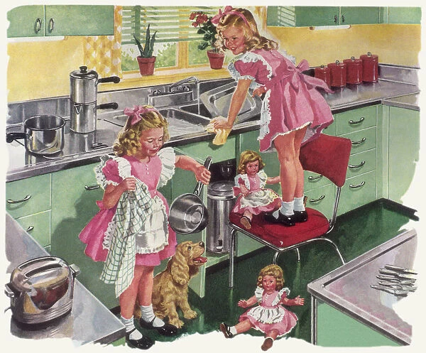 Twin Girls Do Washing Date: 1948
