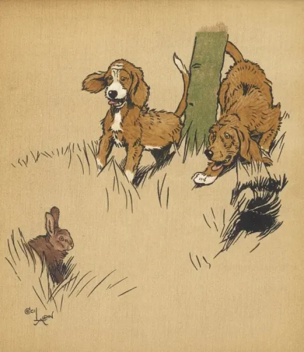 Framed Print : Twin puppies and escaped rabbit Framed Print : Twin puppies and escaped rabbit