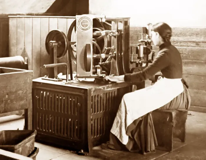 Framed Print : A twine balling machine, linen production, Victorian period Framed Print : A twine balling machine, linen production, Victorian period