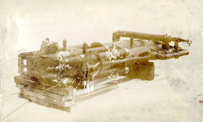 Framed Print : Two-cylinder steam engine used by Sir Hiram Maxim, circa? Framed Print : Two-cylinder steam engine used by Sir Hiram Maxim, circa?