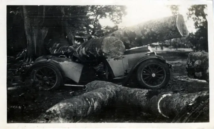 Framed Print : Two-seater Vintage Car Accident (car awaiting identification Framed Print : Two-seater Vintage Car Accident (car awaiting identification