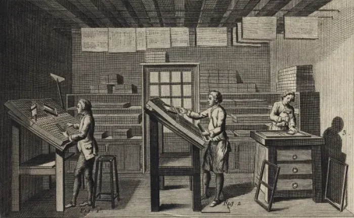 Framed Print : Typesetter in press. Detail of plate 1 for article Framed Print : Typesetter in press. Detail of plate 1 for article