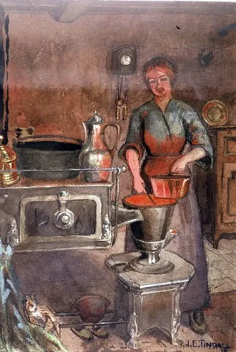 Framed Print : Typical French kitchen stove, with Hortense Delacroix, WW1 Framed Print : Typical French kitchen stove, with Hortense Delacroix, WW1