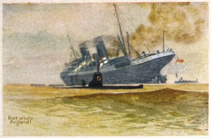Framed Print : U-Boat and Victim 1915 Framed Print : U-Boat and Victim 1915