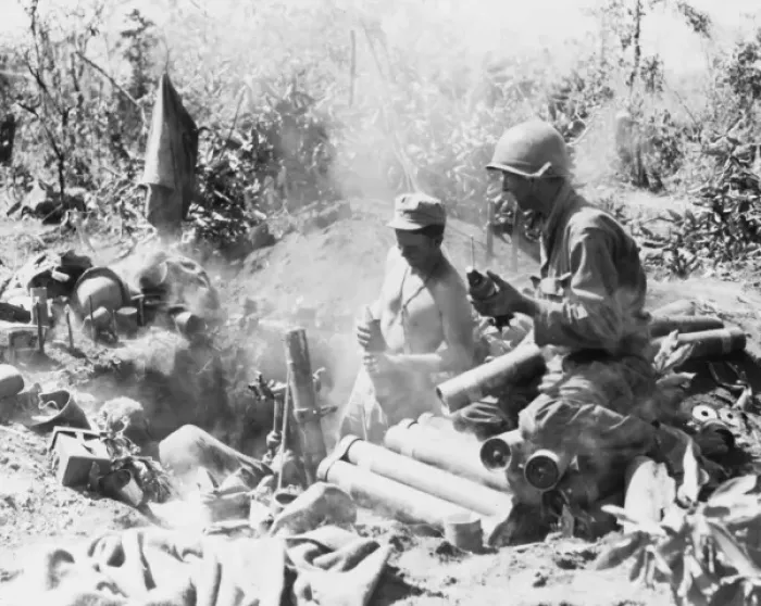 Framed Print : U. S. 81mm Mortar overlooking the Burma Road Framed Print : U. S. 81mm Mortar overlooking the Burma Road