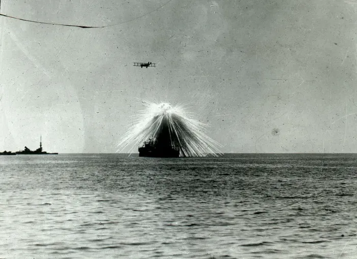 Framed Print : U. S. S. Alabama hit by 100lb. phosphorus bomb Framed Print : U. S. S. Alabama hit by 100lb. phosphorus bomb