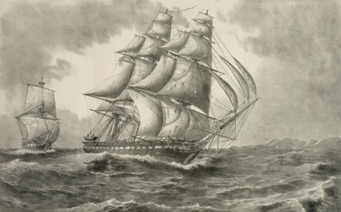 Framed Print : U. S. S. Constitution towing the H. B. M. ship Cyane captured Fe Framed Print : U. S. S. Constitution towing the H. B. M. ship Cyane captured Fe