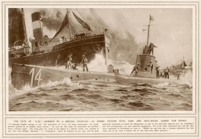 Framed Print : U14 rammed by British trawler Framed Print : U14 rammed by British trawler