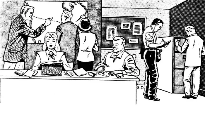 Framed Print : UFO investigation group at work in an office Framed Print : UFO investigation group at work in an office