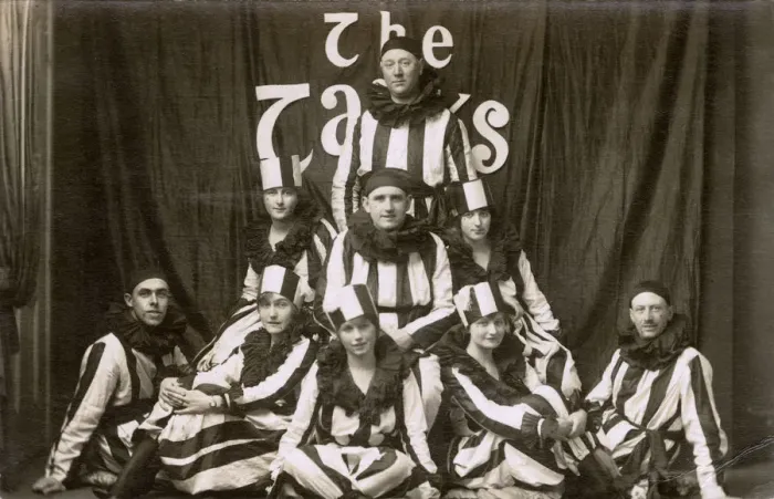 Framed Print : UK Entertainment Troupe, The Tanks, Striped Pierrot Costumes Framed Print : UK Entertainment Troupe, The Tanks, Striped Pierrot Costumes