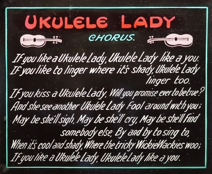 Framed Print : Ukelele Lady, cinema audience sing-along Framed Print : Ukelele Lady, cinema audience sing-along