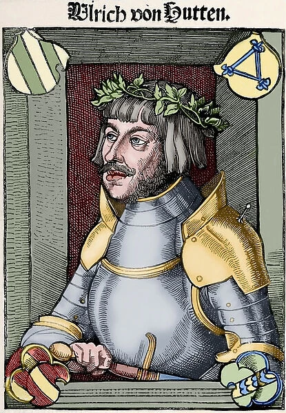 Ulrich von Hutten (1488-1523). Engraving. Colored