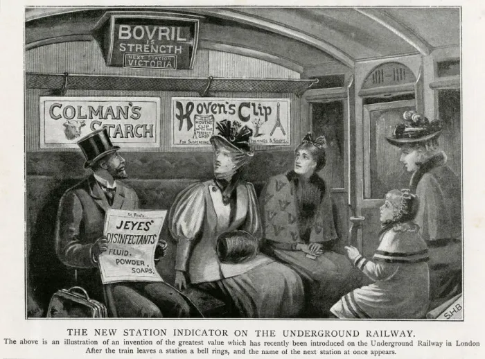 Framed Print : Underground train - new station indicator 1896 Framed Print : Underground train - new station indicator 1896