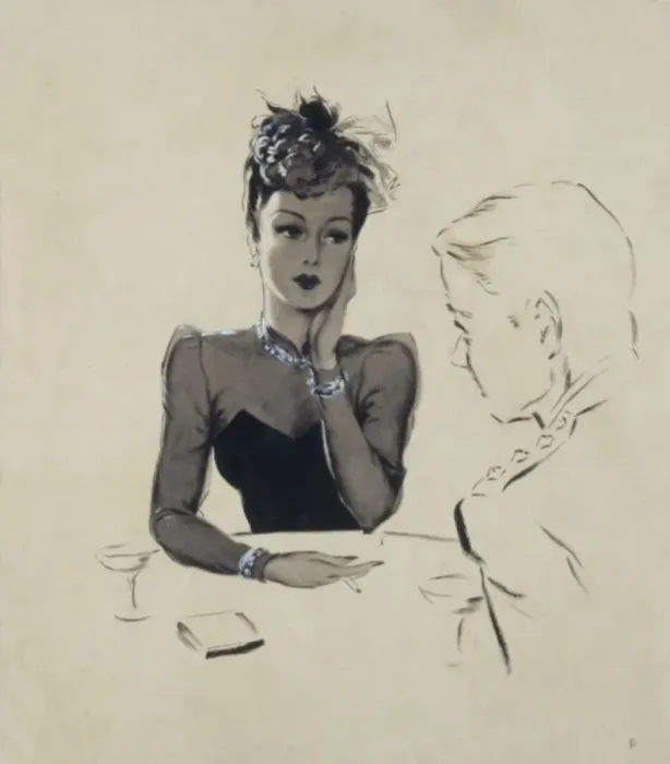 Framed Print : Unfinished illustration of a 1940s couple by David Wright Framed Print : Unfinished illustration of a 1940s couple by David Wright