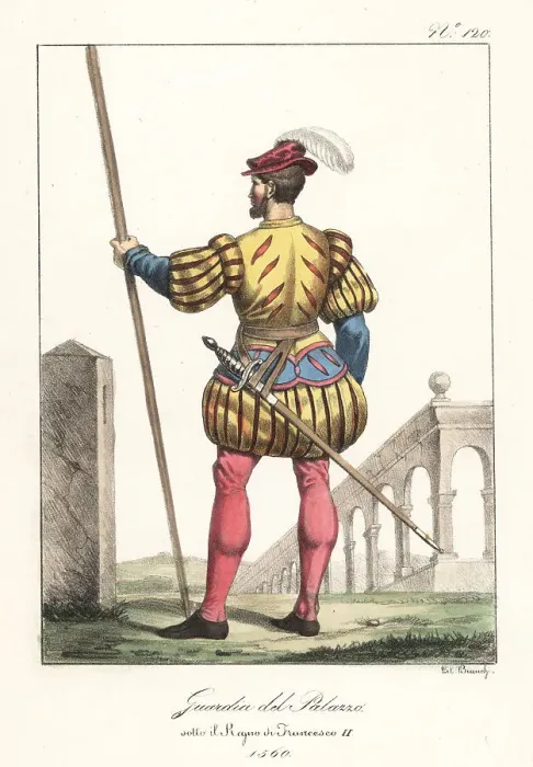 Framed Print : Uniform of a French Palace Guard, 1560 Framed Print : Uniform of a French Palace Guard, 1560