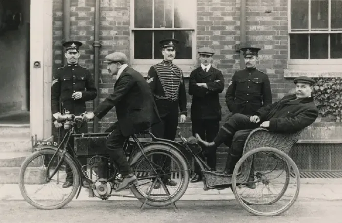 Framed Print : Uniformed gentlemen with a 1903 Matchless Experimental Framed Print : Uniformed gentlemen with a 1903 Matchless Experimental