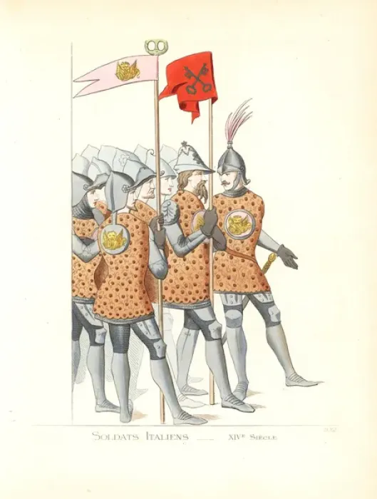 Framed Print : Uniforms of Italian soldiers, 14th century Framed Print : Uniforms of Italian soldiers, 14th century