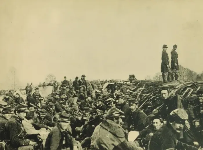 Framed Print : Union soldiers entrenched along the west bank of the Rappaha Framed Print : Union soldiers entrenched along the west bank of the Rappaha
