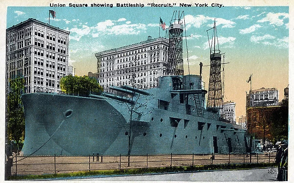 Union Square showing the Battleship Recruit, New York, USA