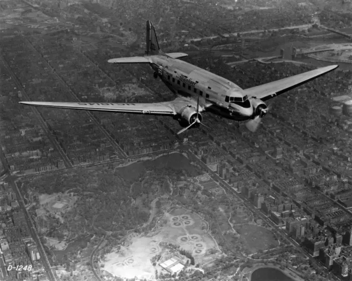 Framed Print : United Air Lines Douglas DC-3 NC18145 flying over New York Framed Print : United Air Lines Douglas DC-3 NC18145 flying over New York