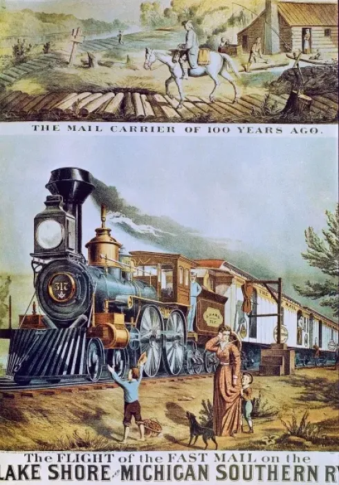 Framed Print : United States (1870) Post train from New York Framed Print : United States (1870) Post train from New York