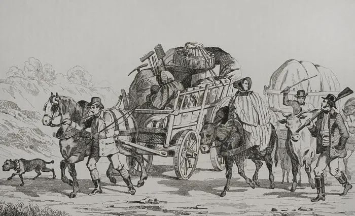 Framed Print : United States. Emigrants on carts heading out West - Vernier Framed Print : United States. Emigrants on carts heading out West - Vernier