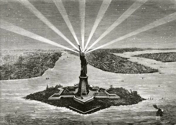 United States. New York. Statue of Liberty. Engraving