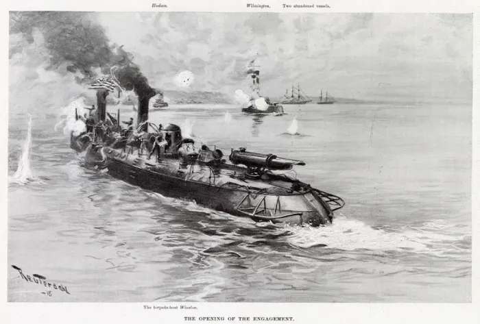 Framed Print : The United States torpedo-boat Winslow in action off Cardenas Date: 1898 Framed Print : The United States torpedo-boat Winslow in action off Cardenas Date: 1898