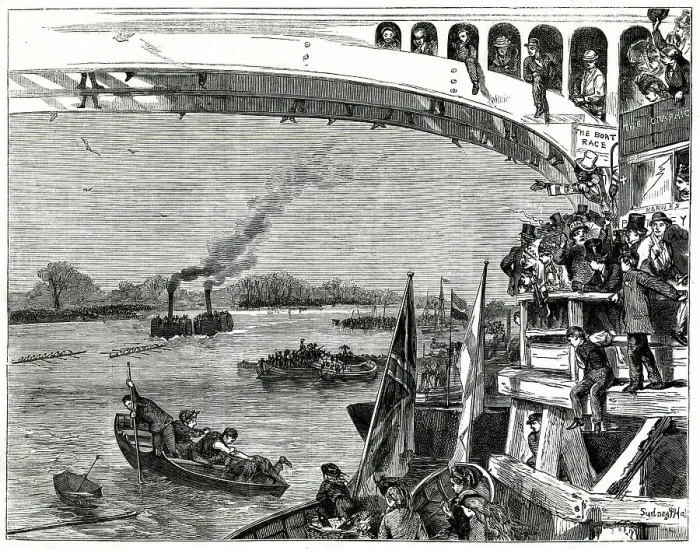 Framed Print : University Boat Race, sketch at Barnes Bridge Framed Print : University Boat Race, sketch at Barnes Bridge