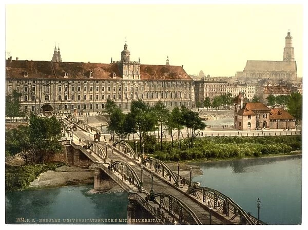University with bridge, Breslau, Silesia, Germany (i. e. Wro