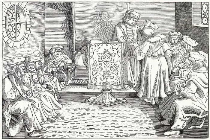 Framed Print : University in Germany - a student receives his doctorate. Date: 16th century Framed Print : University in Germany - a student receives his doctorate. Date: 16th century