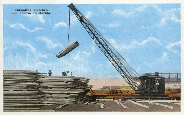 Framed Print : Unloading lumber, San Pedro, California, USA Framed Print : Unloading lumber, San Pedro, California, USA