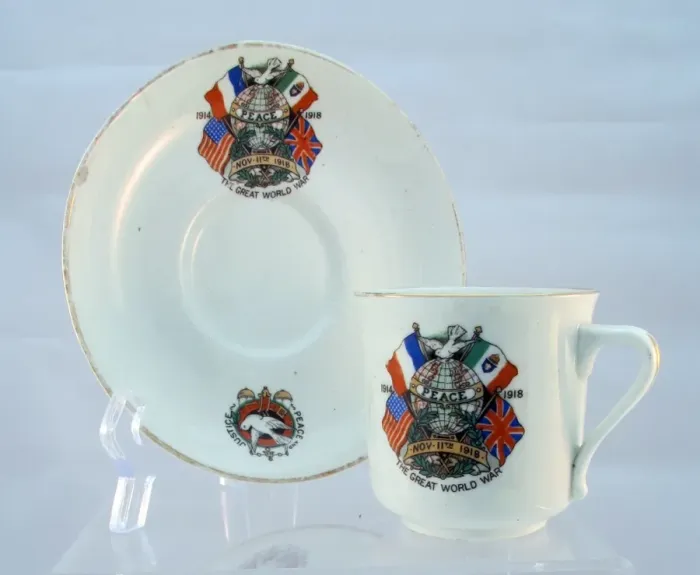 Framed Print : Unmarked cup and saucer showing the flags of the Allies Framed Print : Unmarked cup and saucer showing the flags of the Allies