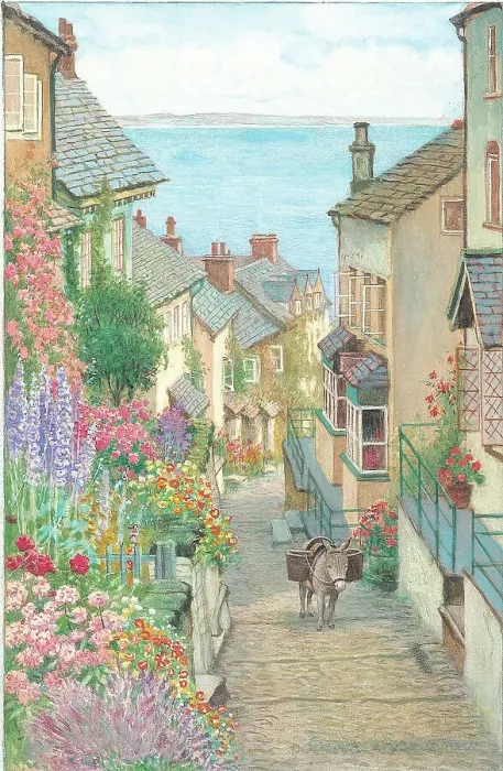 Framed Print : Up-a-Long, Rose Cottage, Down-a-Long, from a painting Framed Print : Up-a-Long, Rose Cottage, Down-a-Long, from a painting