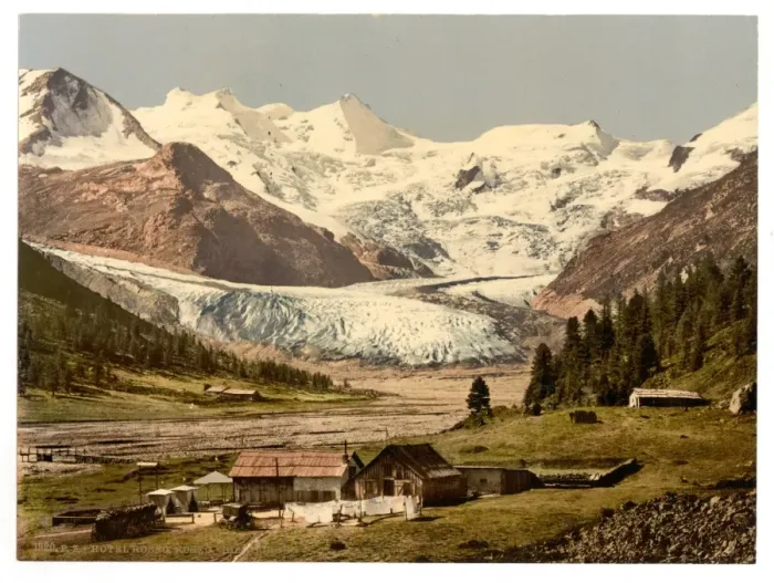 Framed Print : Upper Engadine, Roseg Glacier and Hotel, Grisons, Switzerlan Framed Print : Upper Engadine, Roseg Glacier and Hotel, Grisons, Switzerlan