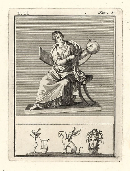 Urania, muse of astronomy, with celestial globe and staff