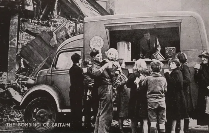 Framed Print : USA Tea Car providing refreshment for bombed-out famillies Framed Print : USA Tea Car providing refreshment for bombed-out famillies