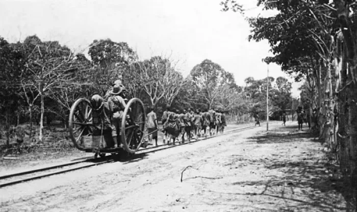 Framed Print : Use of manpower on mini railway, Schaedels Farm, WW1 Framed Print : Use of manpower on mini railway, Schaedels Farm, WW1