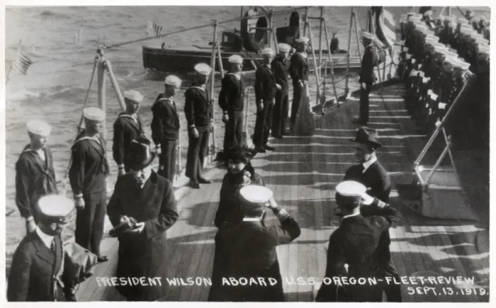 Framed Print : USS Oregon, American battleship, with President Wilson Framed Print : USS Oregon, American battleship, with President Wilson