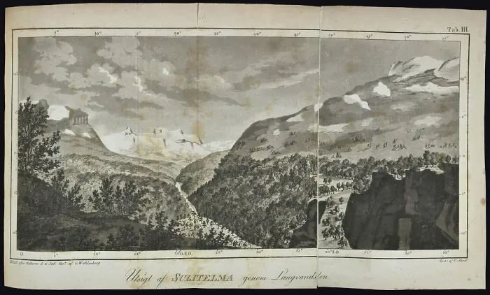 Framed Print : Ustigt af Sulitelma genom Langvandalen, Lapland (1807) Framed Print : Ustigt af Sulitelma genom Langvandalen, Lapland (1807)