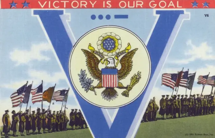 Framed Print : V for Victory. US World War Two propaganda postcard Framed Print : V for Victory. US World War Two propaganda postcard
