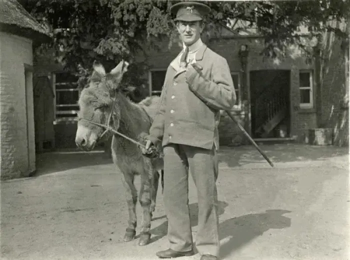 Framed Print : VAD Hospital patient with donkey, Quex Park Framed Print : VAD Hospital patient with donkey, Quex Park