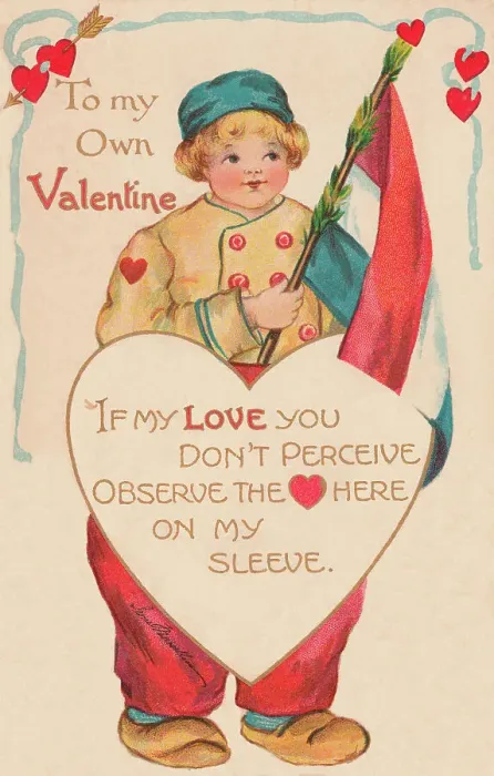 Framed Print : Valentine. Dutch boy with a Valentine message enshrined in a heart. Date: circa 1906 Framed Print : Valentine. Dutch boy with a Valentine message enshrined in a heart. Date: circa 1906